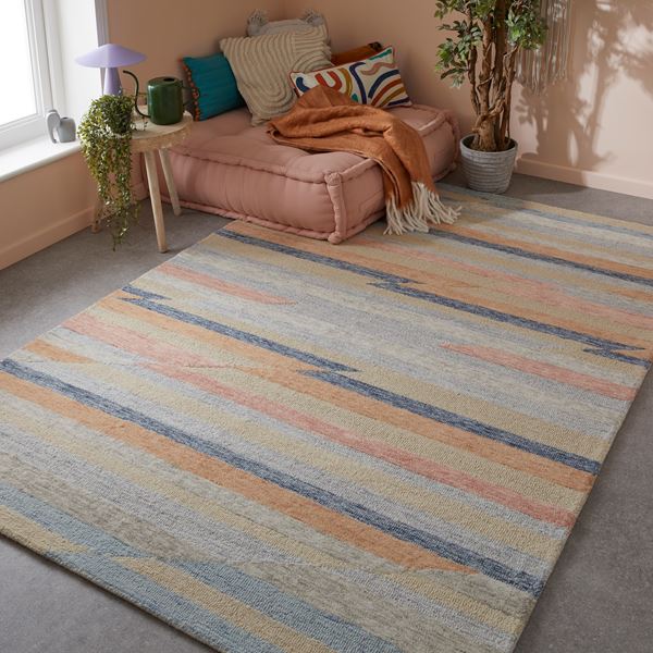 Contours Jagged Geometric Wool Rug in Multi - Multi